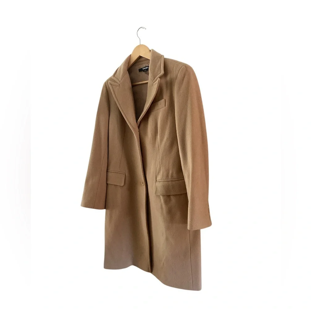 DKNY Classic WOMEN'S SINGLE BREASTED WOOL BLEND COAT IN CAMEL SIZE 10